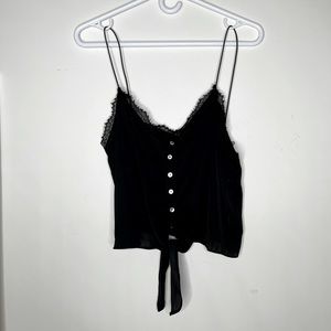 TIE-UP BLACK LACE CROPPED TANK TOP